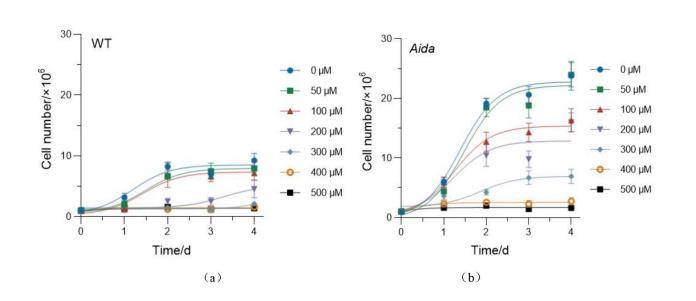 Aida基因突變型萊茵衣藻重金屬抗性及在Cu2+脅迫下的生長(zhǎng)狀態(tài)